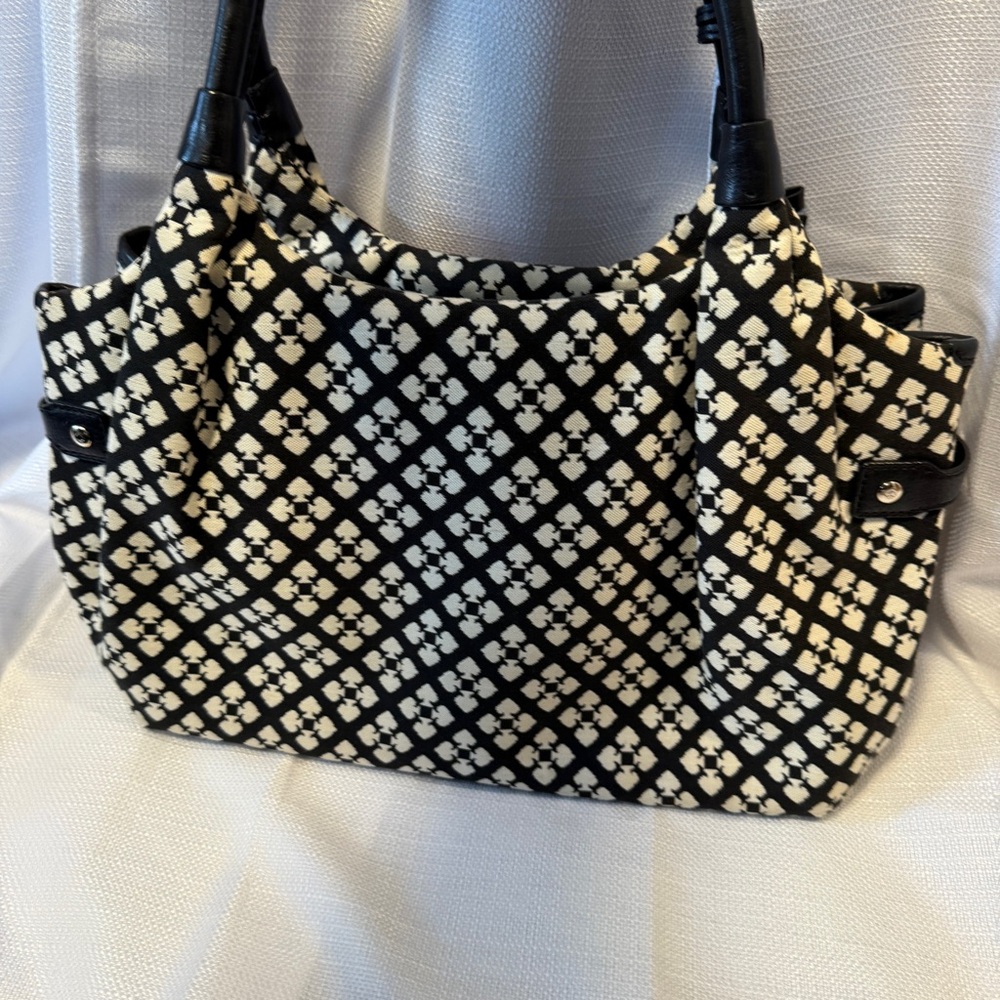 Kate Spade Stevie Jacquard Shoulder Bag Black Pink White Rare Classic Tote - Picture 2 of 11